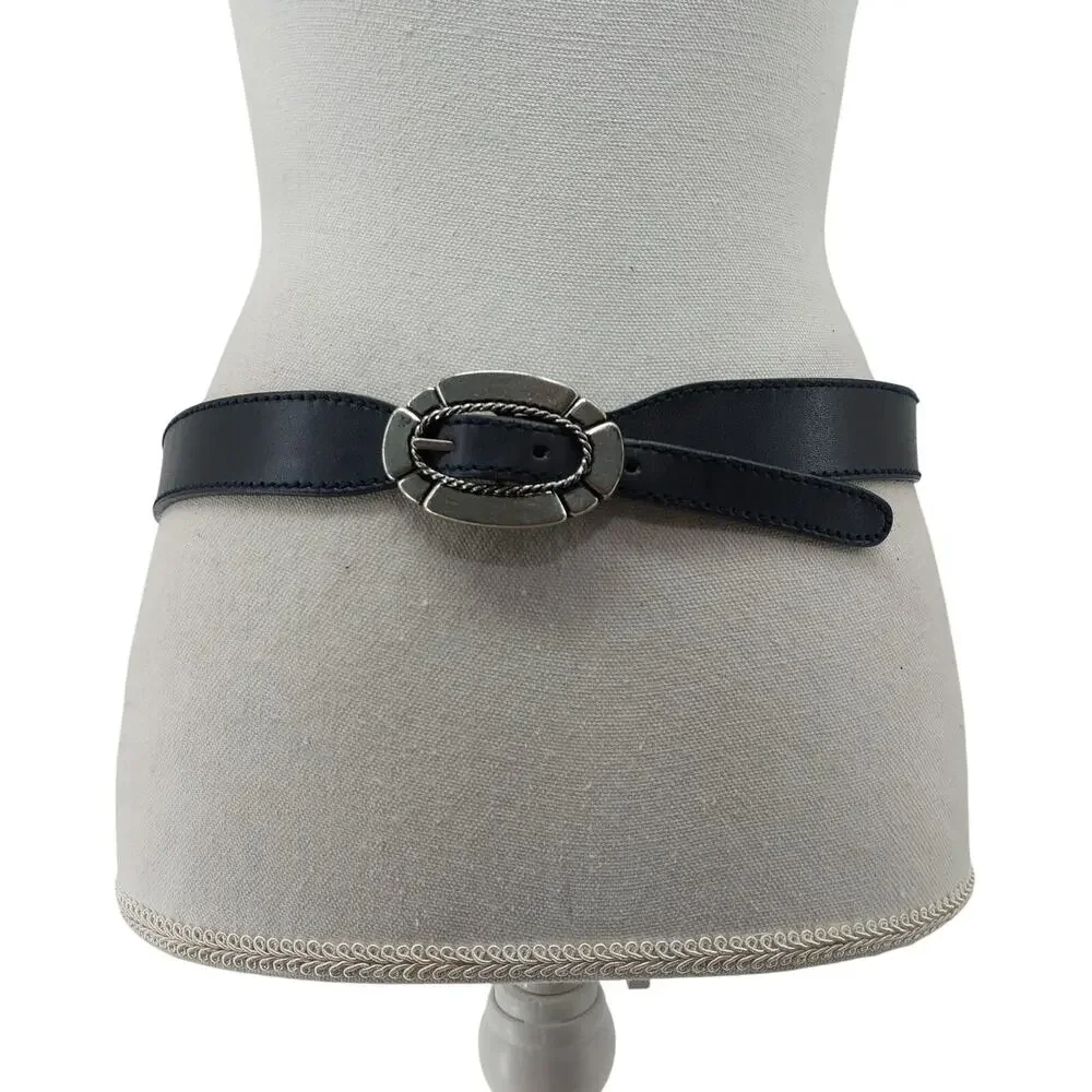 Liz Claiborne Womens Large Belt 1989 Genuine Leather Silver Buckle vtg